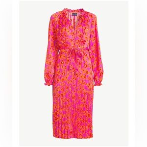 Scoop Women's Long Sleeve Split Neck Pleated Midi Dress - L